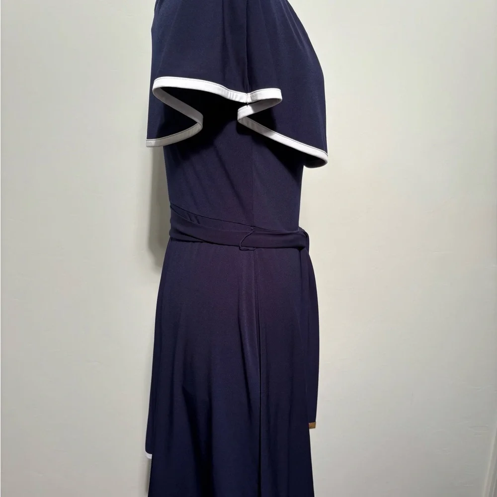 Michael Kors Navy Cape Overlay Fit & Flare Dress Size Small - Picture 4 of 7